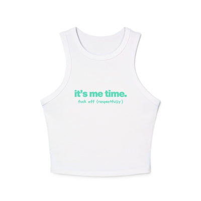 It's Me Time Yoga & Pilates fitted Micro-rib Racer tank Solid White Blend