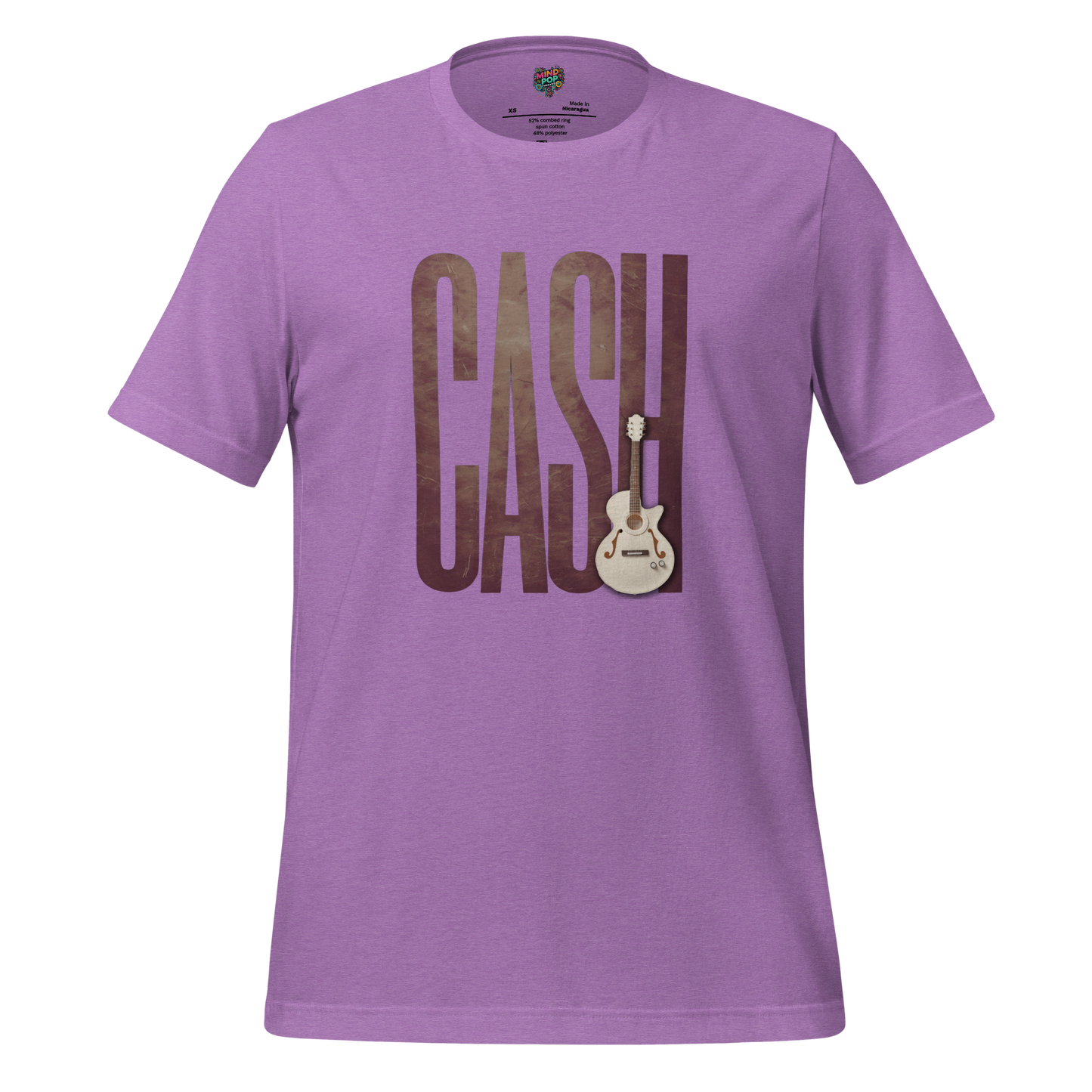 Leathered Man in Black SHirt Heather Team Purple