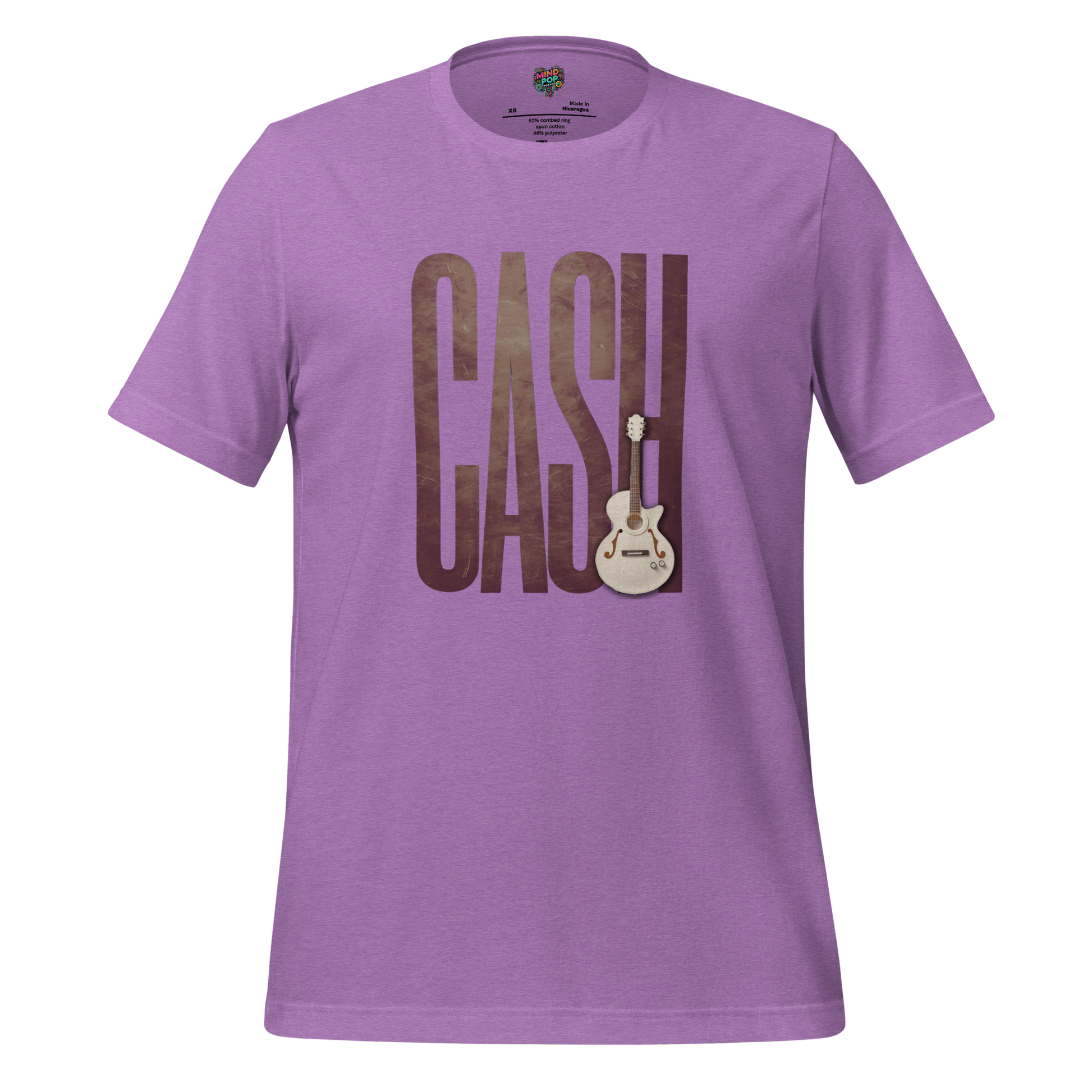 Leathered Man in Black SHirt Heather Team Purple