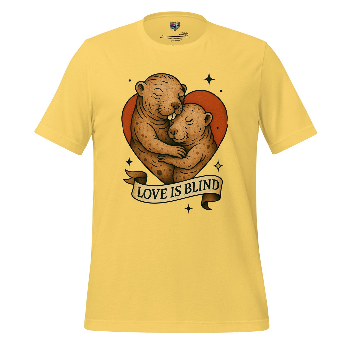 Love Is Blind Traditional Tattoo Cotton Shirt Yellow