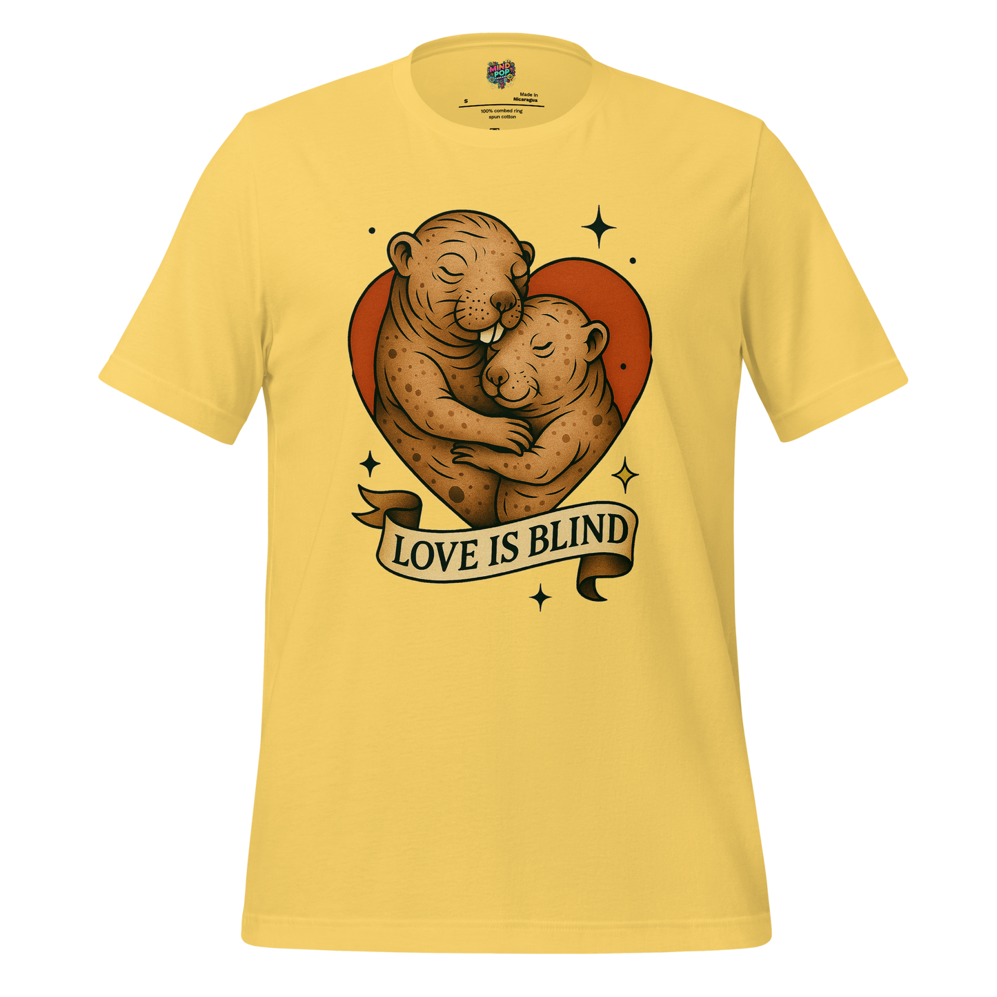 Love Is Blind Traditional Tattoo Cotton Shirt Yellow