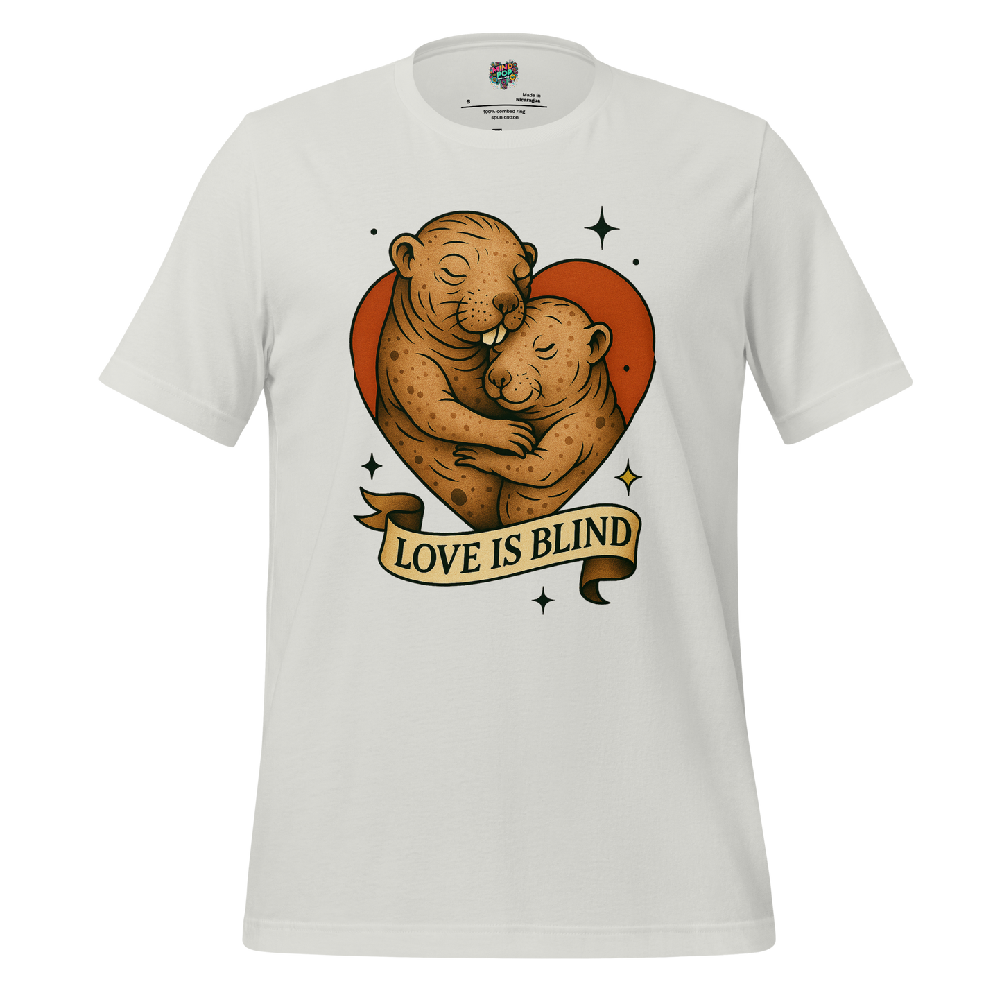 Love Is Blind Traditional Tattoo Cotton Shirt Silver