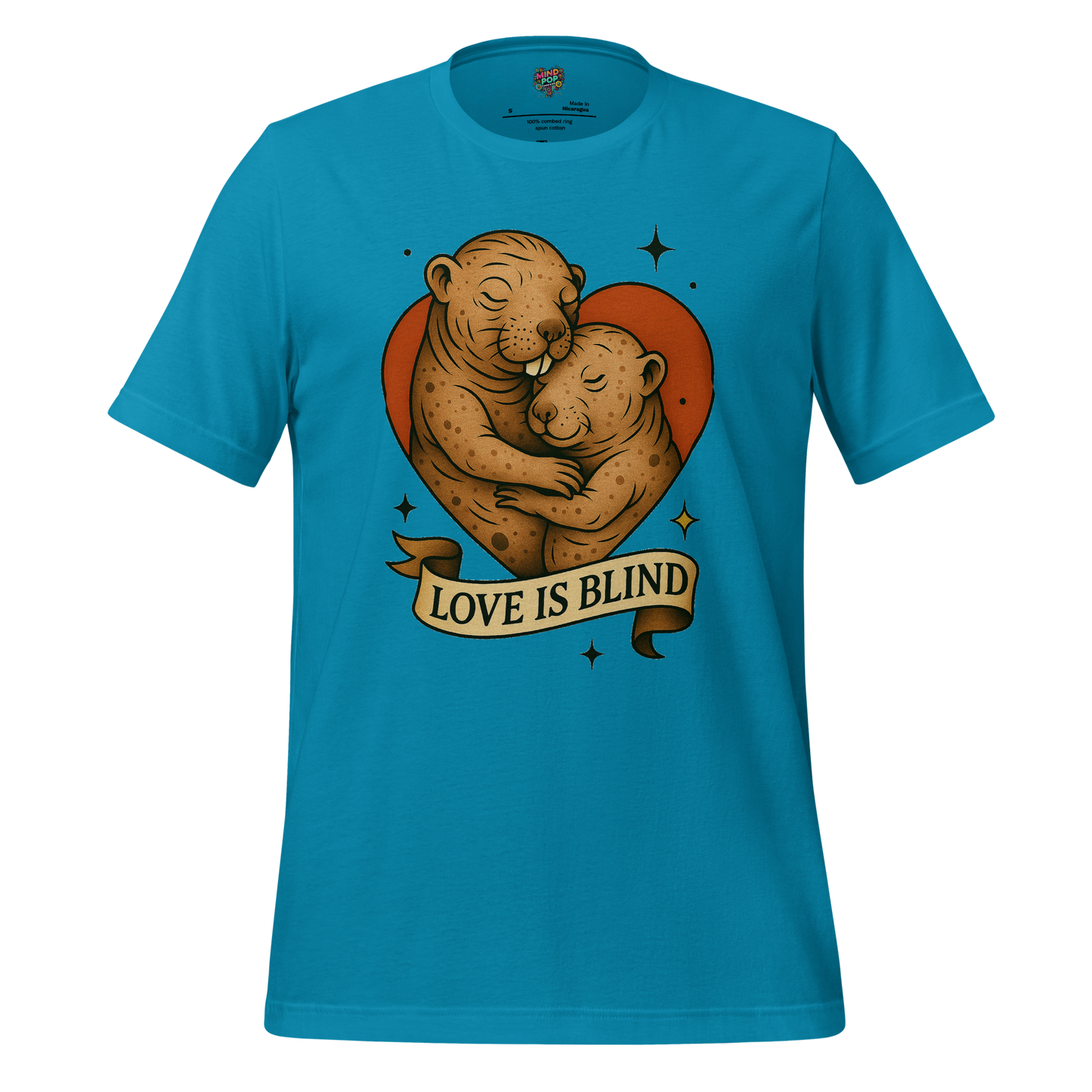 Love Is Blind Traditional Tattoo Cotton Shirt Aqua