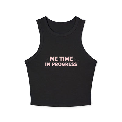 Me Time in Progress Yoga & Pilates fitted Micro-rib Racer tank Solid Black Blend