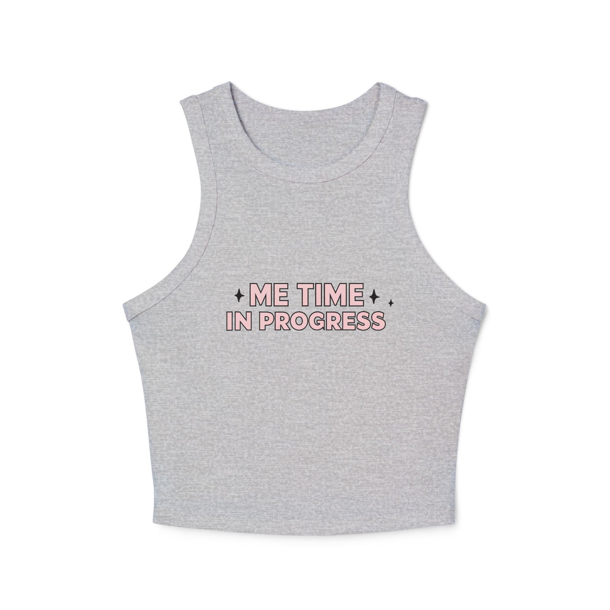 Me Time in Progress Yoga & Pilates fitted Micro-rib Racer tank Athletic Heather