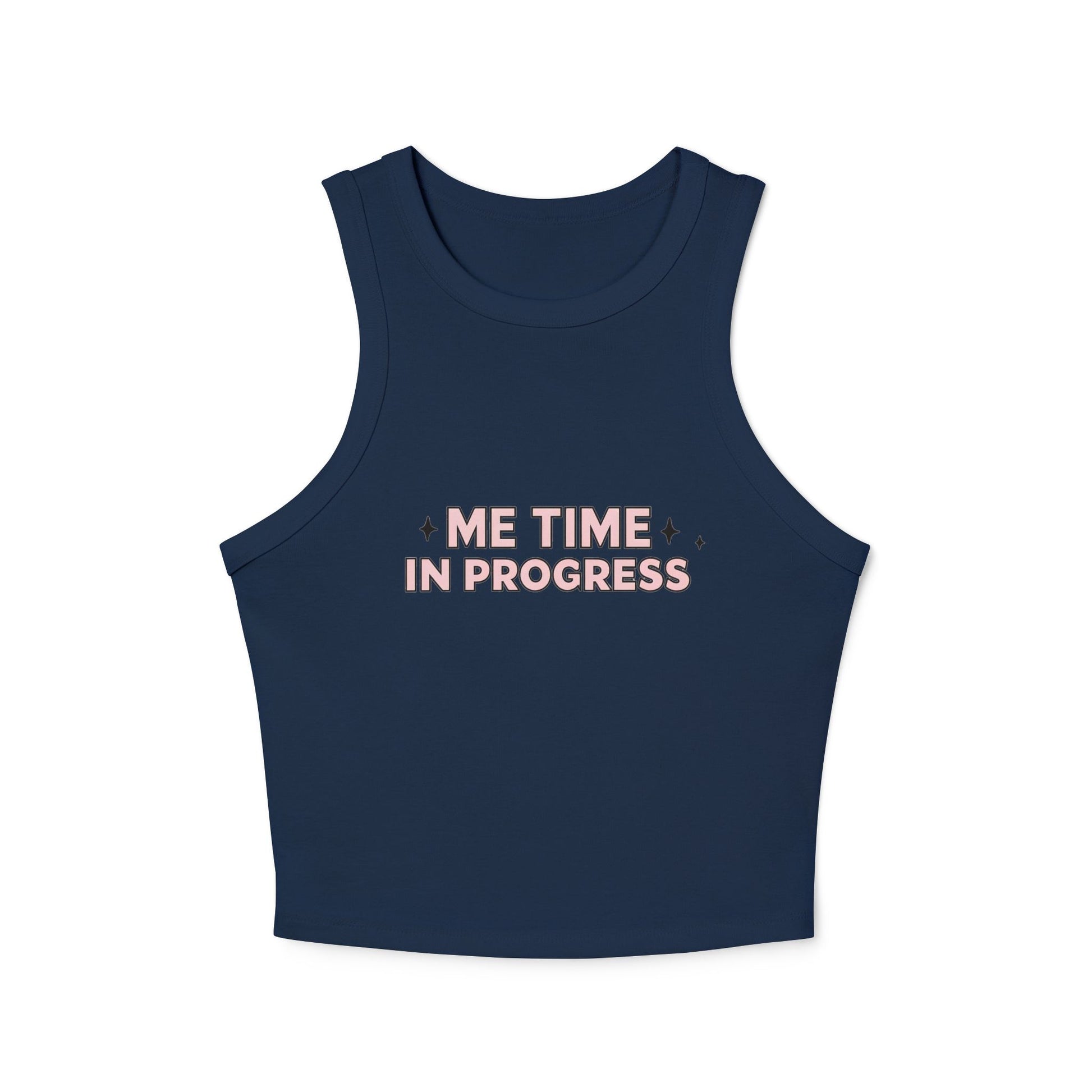 Me Time in Progress Yoga & Pilates fitted Micro-rib Racer tank Solid Navy Blend