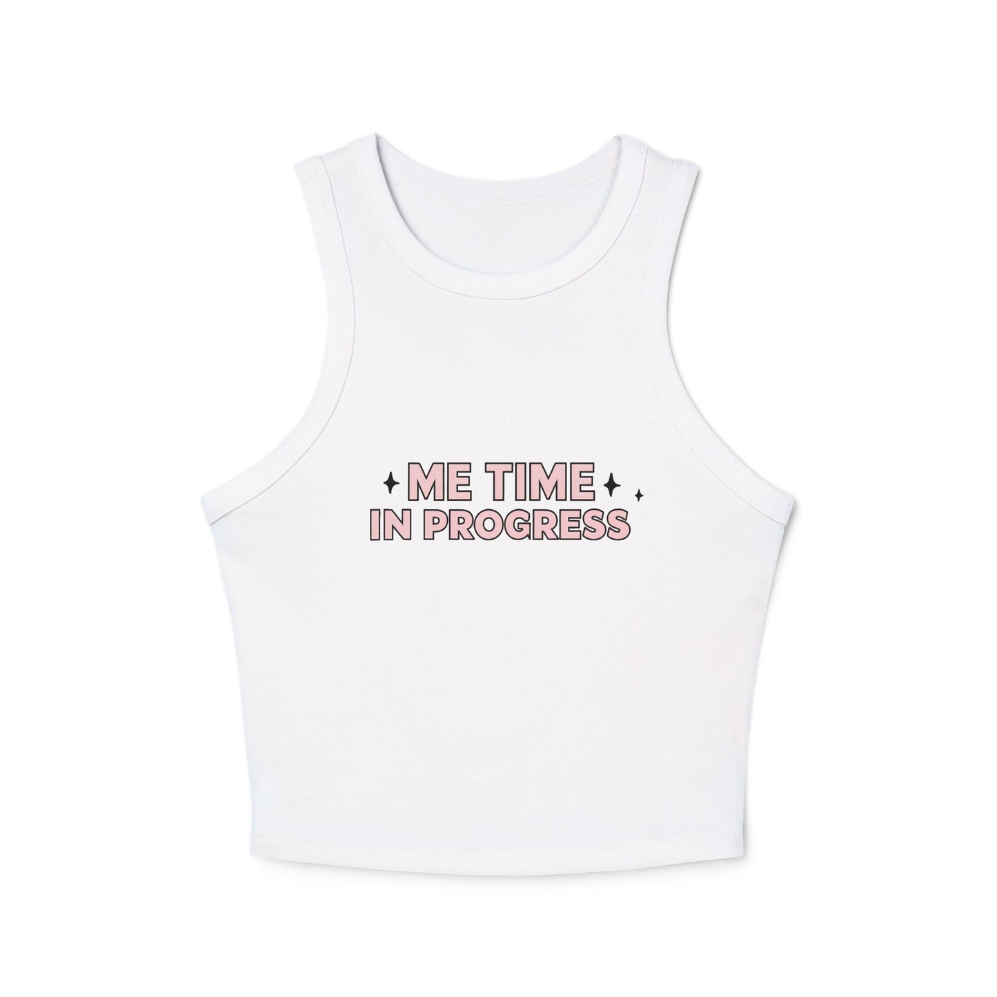 Me Time in Progress Yoga & Pilates fitted Micro-rib Racer tank Solid White Blend