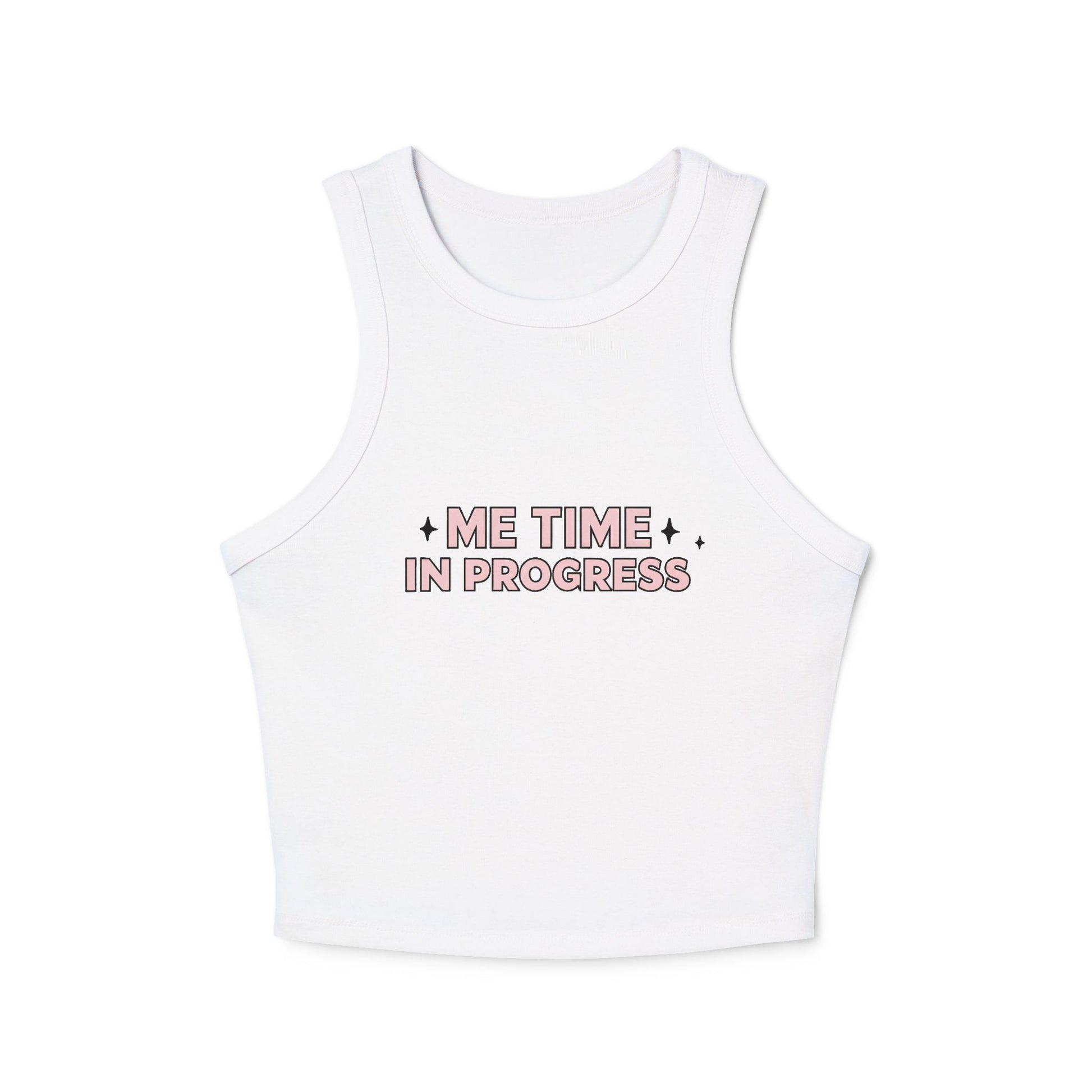 Me Time in Progress Yoga & Pilates fitted Micro-rib Racer tank Solid White Blend