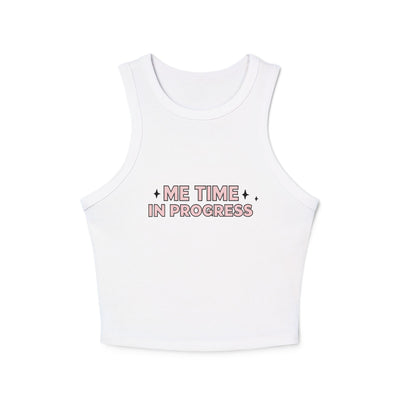 Me Time in Progress Yoga & Pilates fitted Micro-rib Racer tank Solid White Blend