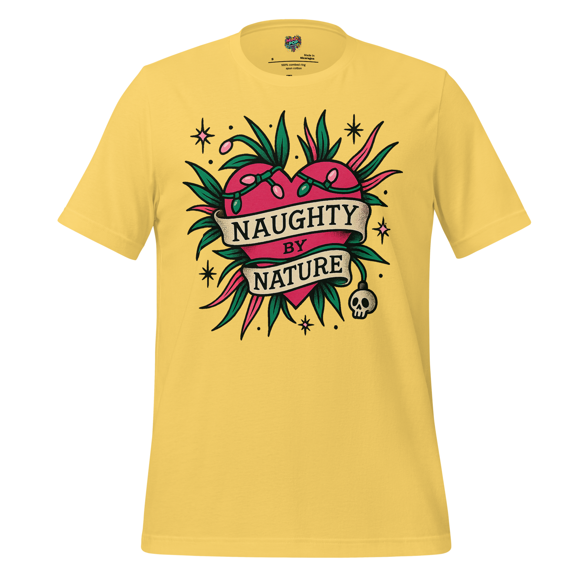 Naughty By Nature – Retro Tattoo Holiday Heart Design Yellow