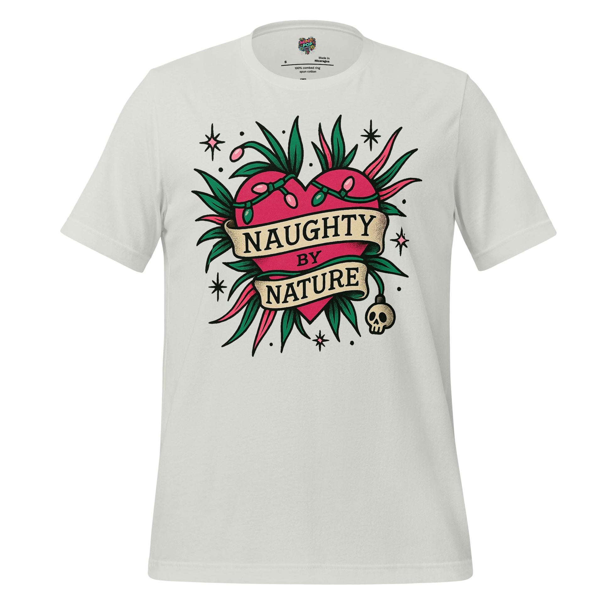 Naughty By Nature – Retro Tattoo Holiday Heart Design Silver