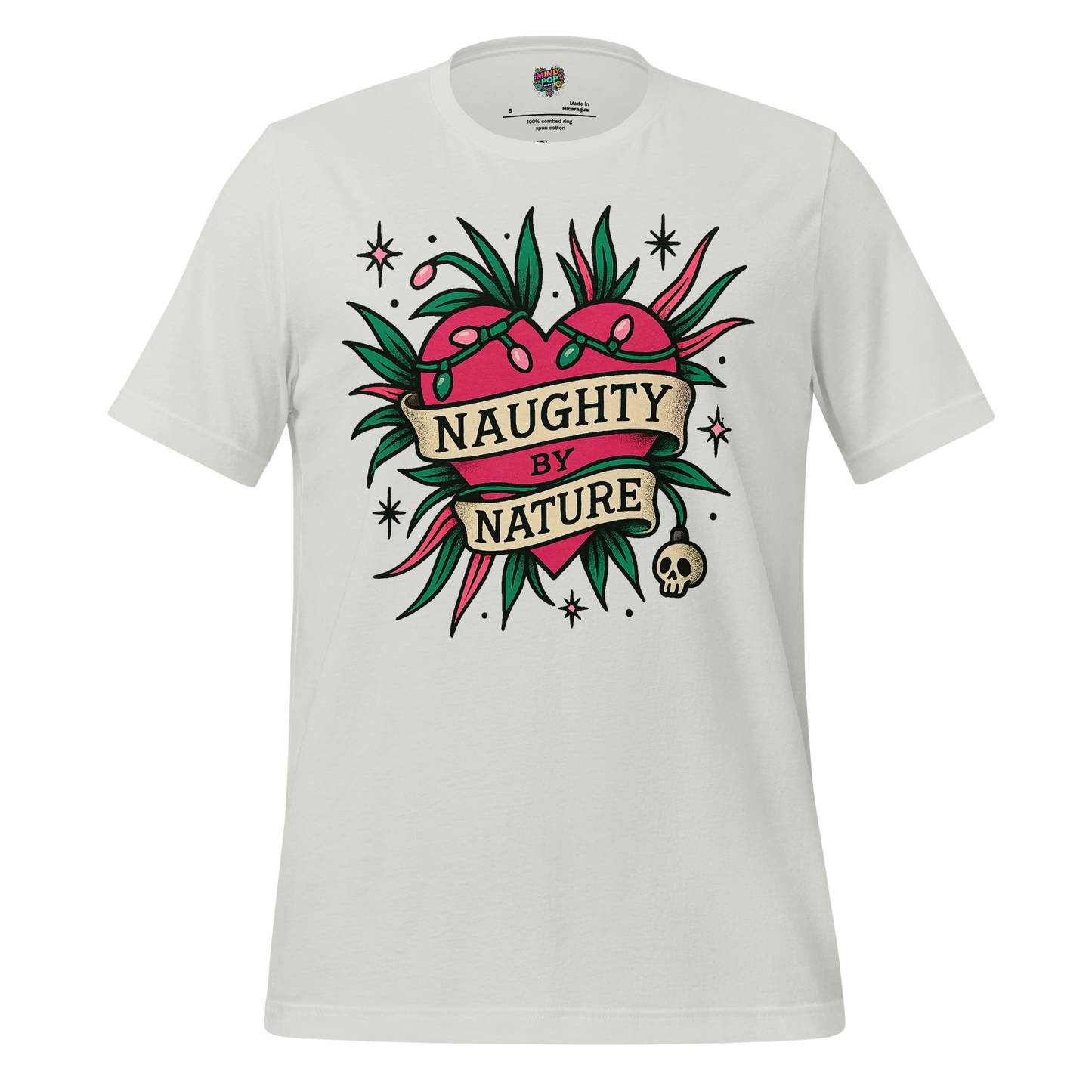 Naughty By Nature – Retro Tattoo Holiday Heart Design Silver