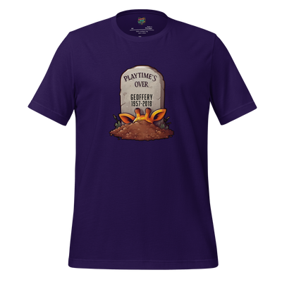 Playtime’s Over — RIP Toy Store Mascot Tee Team Purple