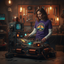 Person wearing a NASA t-shirt in a workshop setting with electronic equipment.