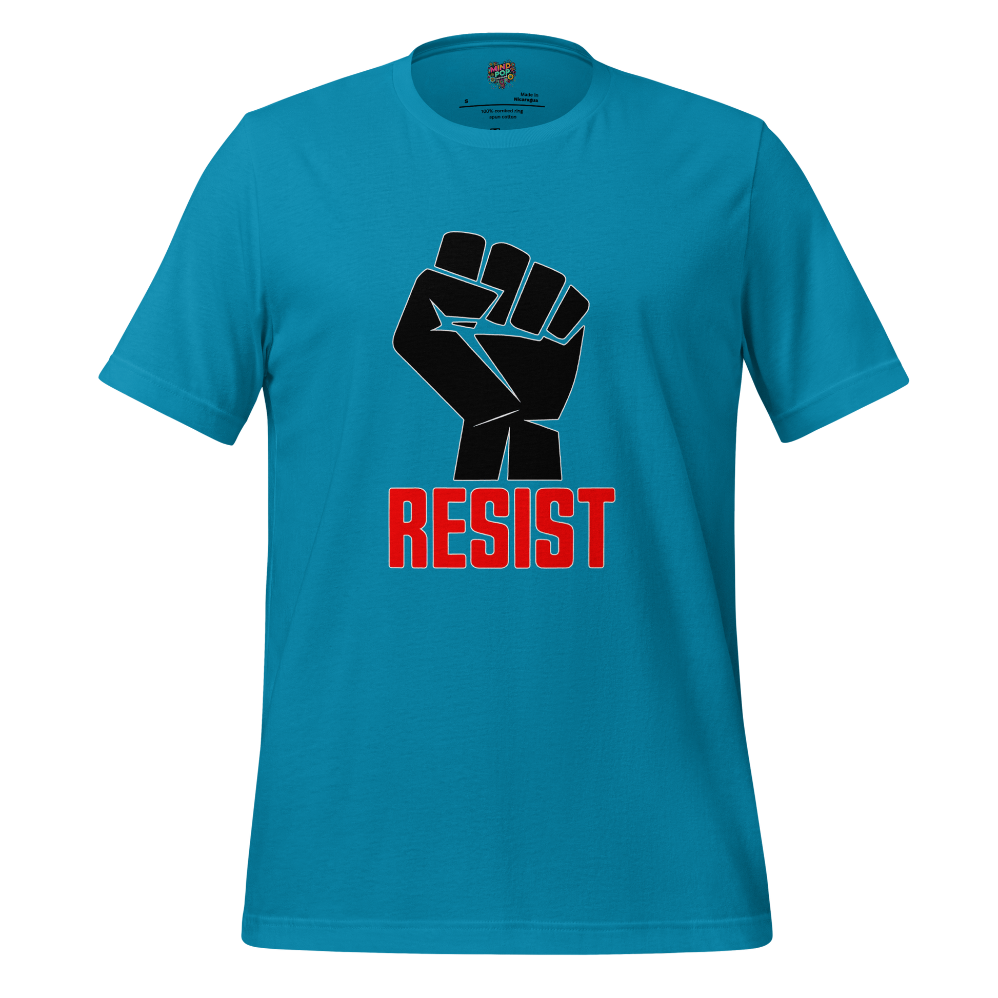 Resist Fist Graphic Tee — Political Protest Shirt Aqua