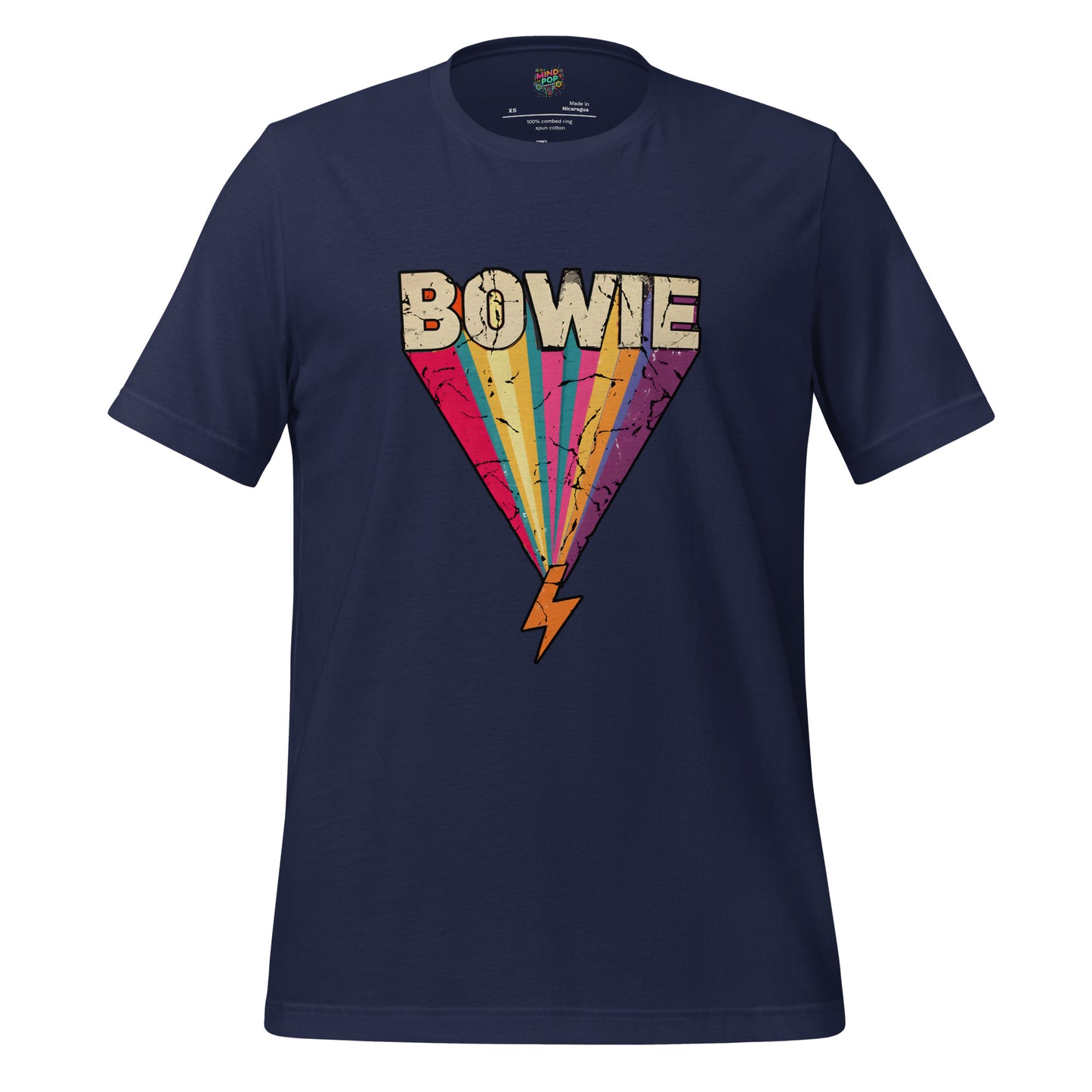 Bowie's Ziggy Stardust Lightning Bolt Tee — 70s Glam Rock Style Navy