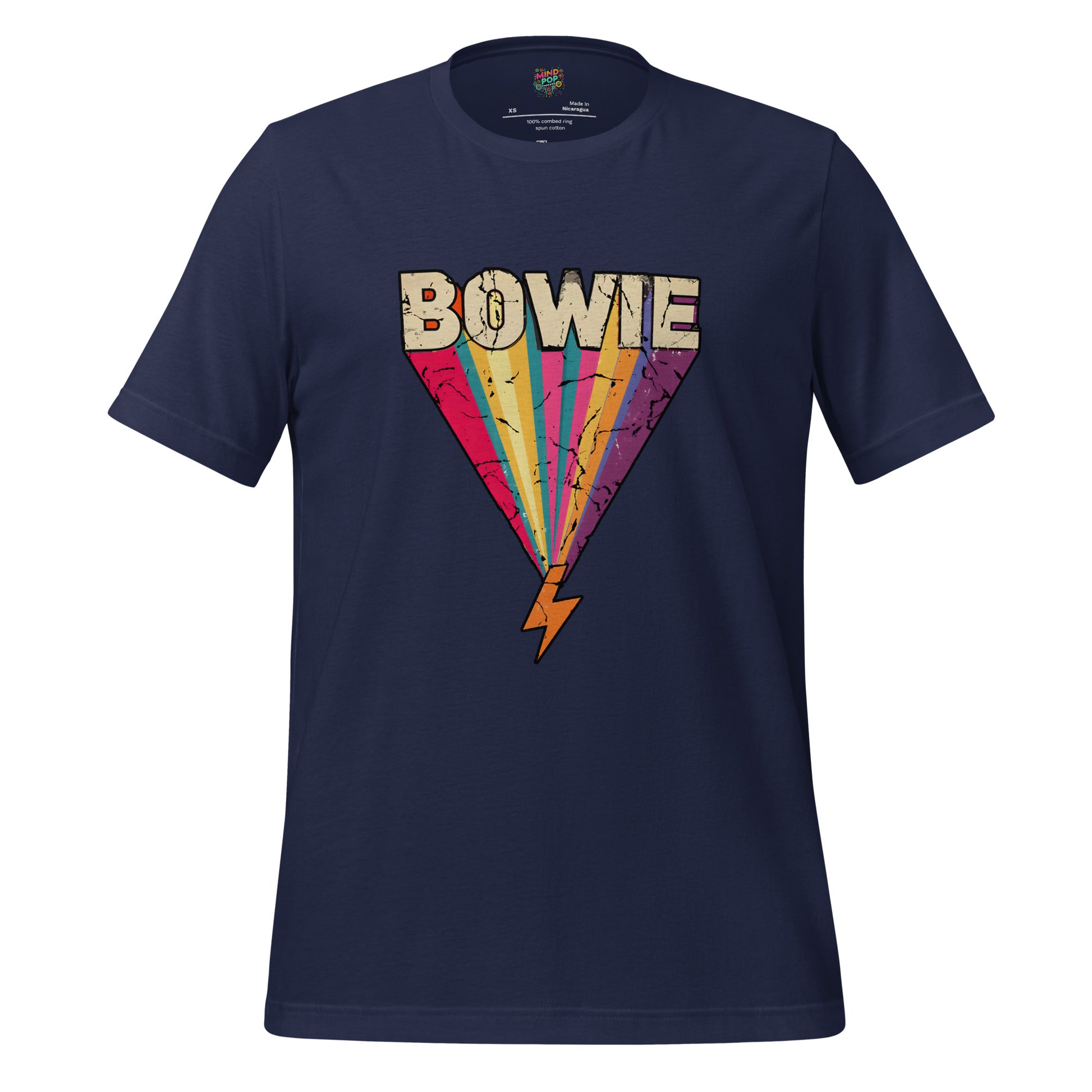Bowie's Ziggy Stardust Lightning Bolt Tee — 70s Glam Rock Style Navy
