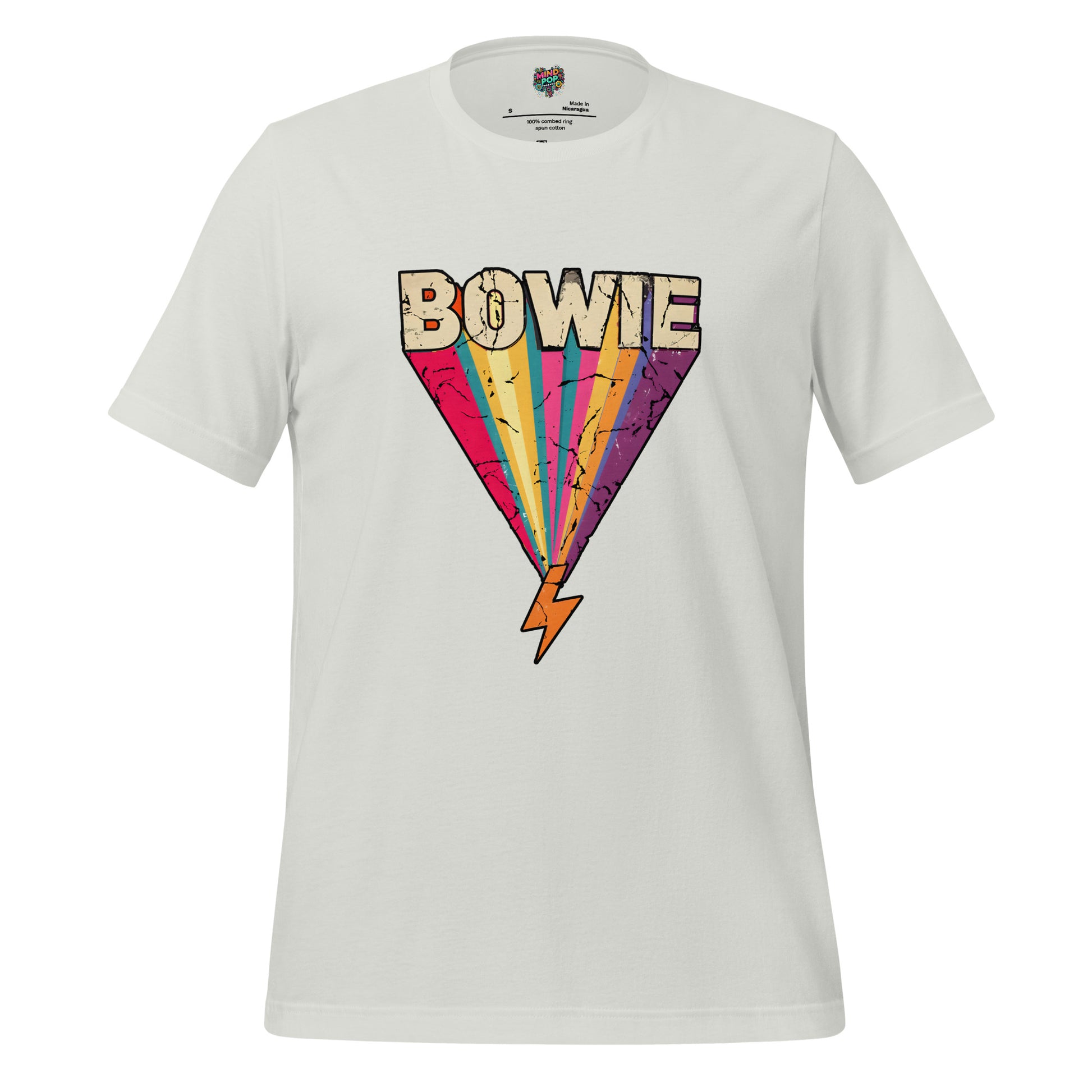 Bowie's Ziggy Stardust Lightning Bolt Tee — 70s Glam Rock Style Silver