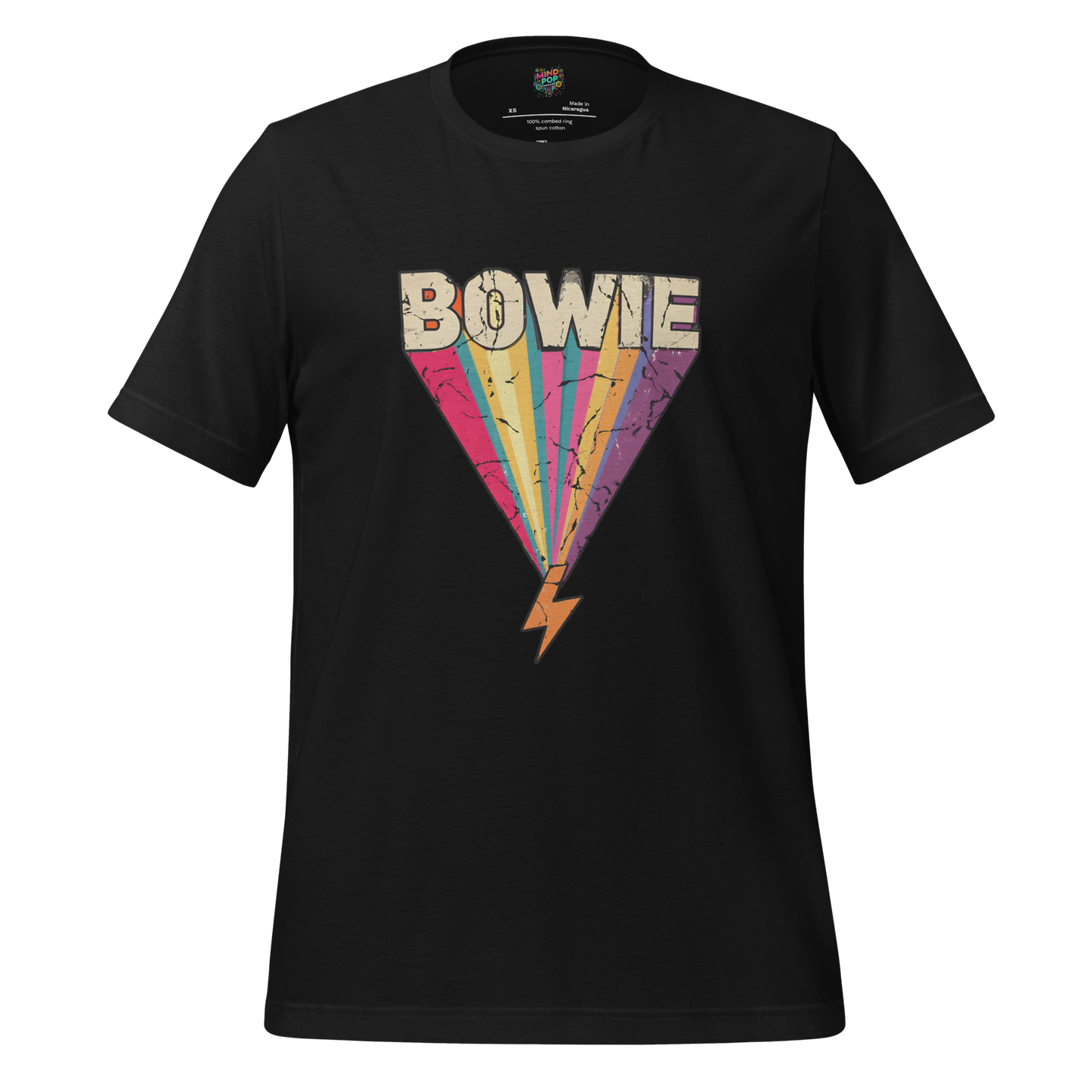 Bowie's Ziggy Stardust Lightning Bolt Tee — 70s Glam Rock Style Vintage Black