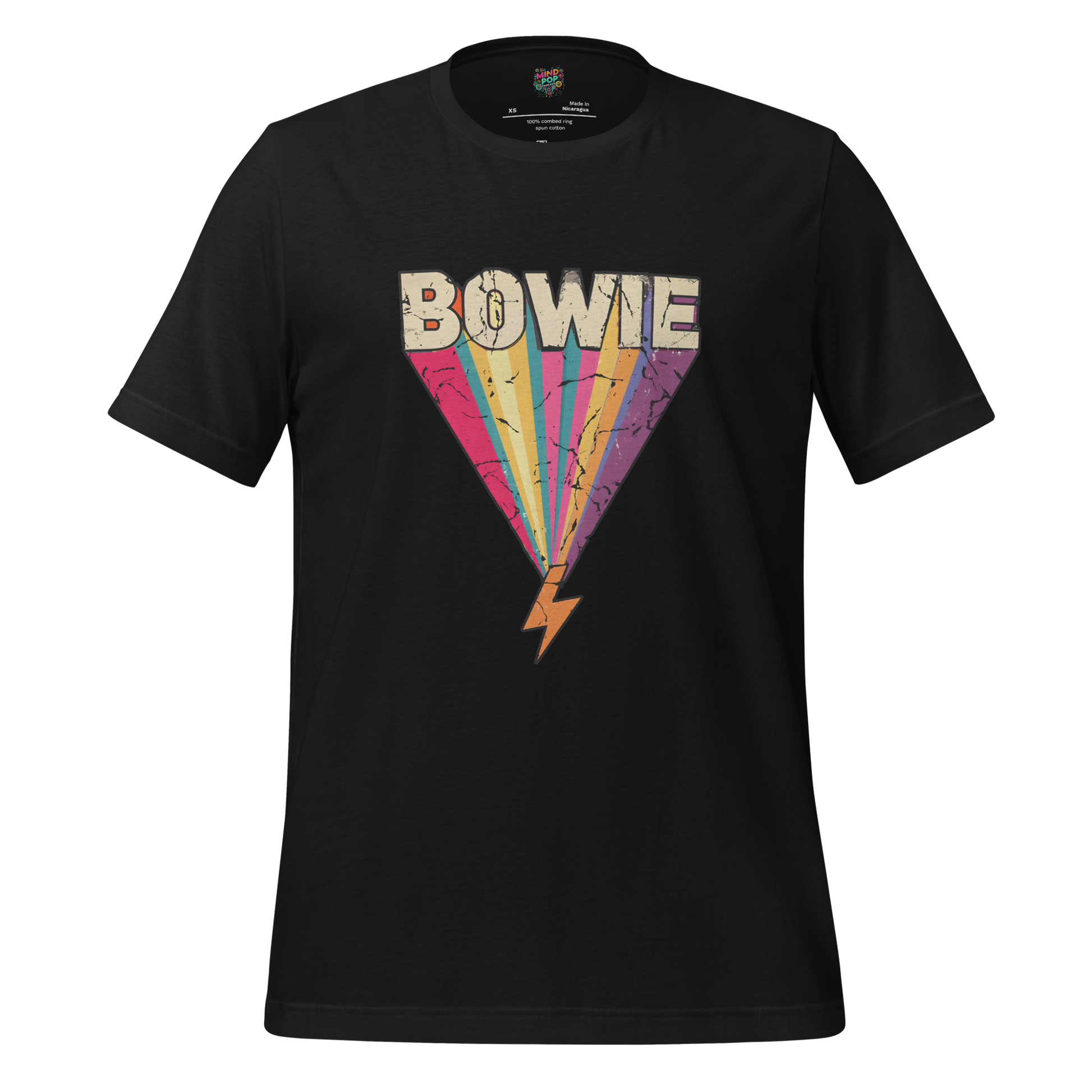 Bowie's Ziggy Stardust Lightning Bolt Tee — 70s Glam Rock Style Vintage Black