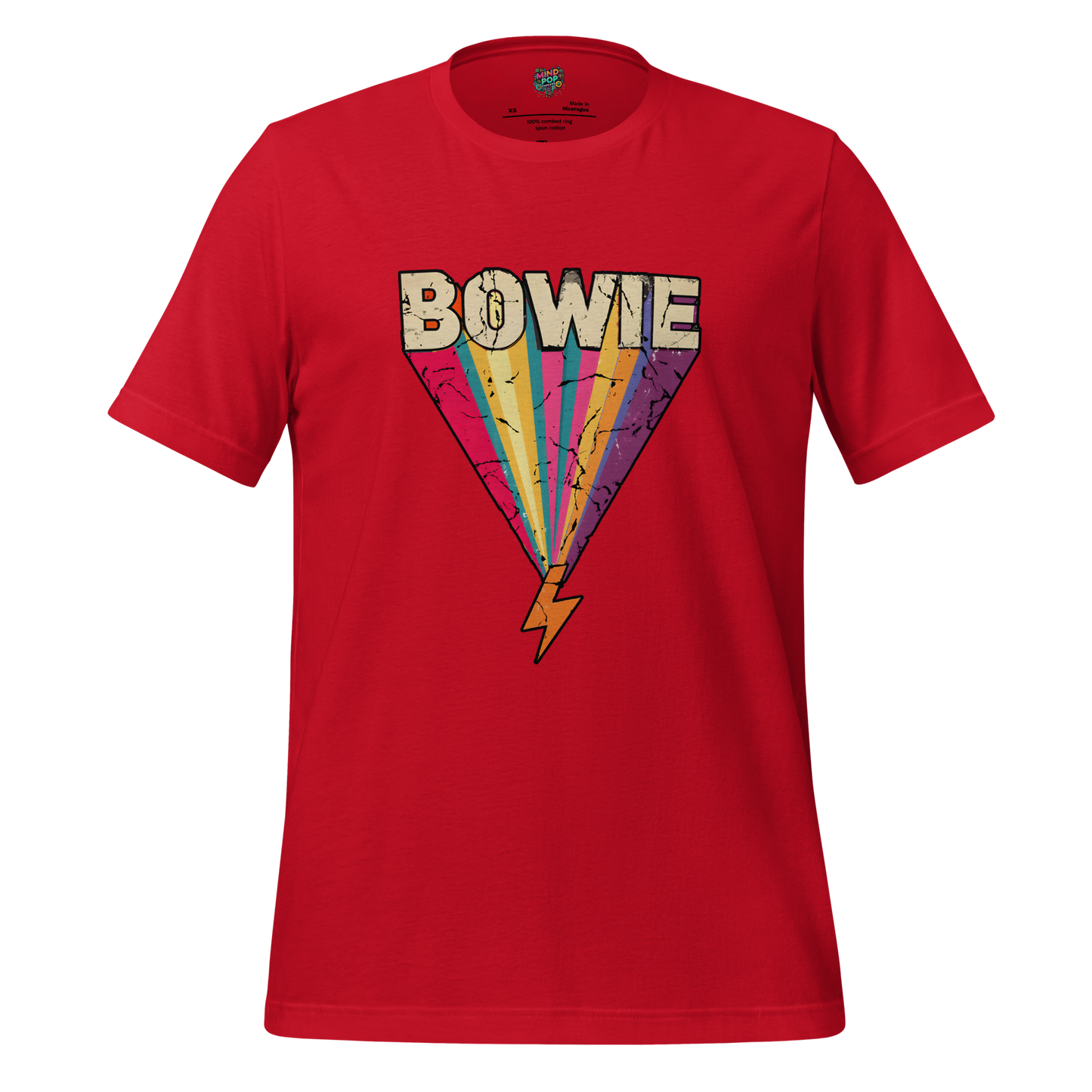Bowie's Ziggy Stardust Lightning Bolt Tee — 70s Glam Rock Style Red