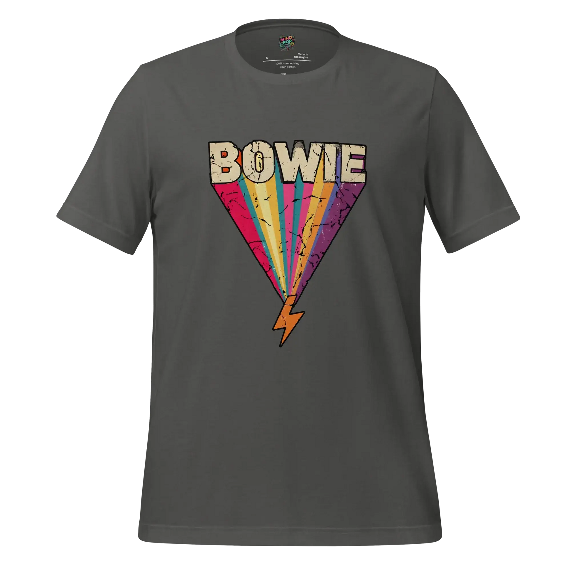 Bowie's Ziggy Stardust Lightning Bolt Tee — 70s Glam Rock Style Asphalt