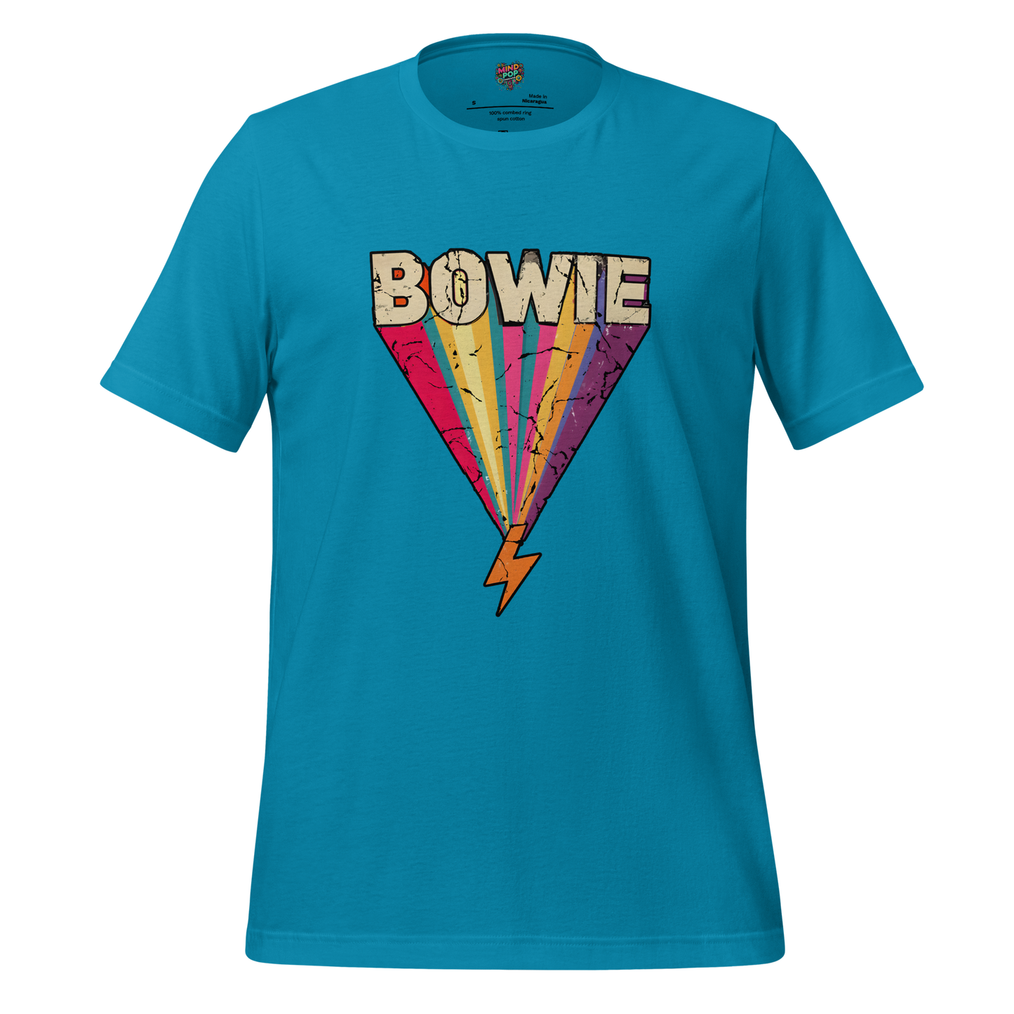Bowie's Ziggy Stardust Lightning Bolt Tee — 70s Glam Rock Style Aqua