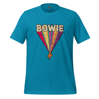 Bowie's Ziggy Stardust Lightning Bolt Tee — 70s Glam Rock Style Aqua