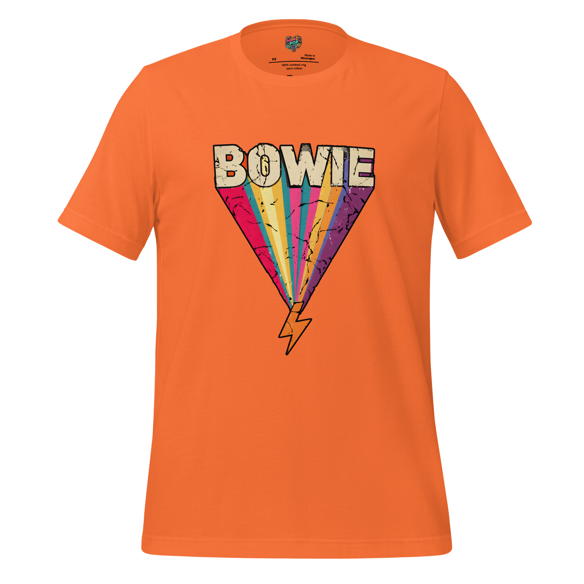 Bowie's Ziggy Stardust Lightning Bolt Tee — 70s Glam Rock Style Orange