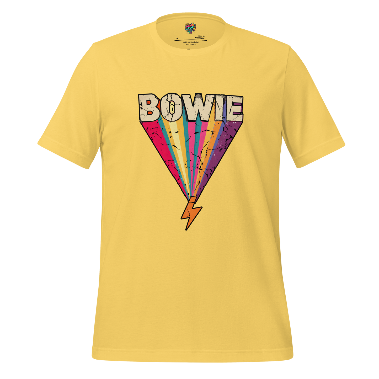 Bowie's Ziggy Stardust Lightning Bolt Tee — 70s Glam Rock Style Yellow