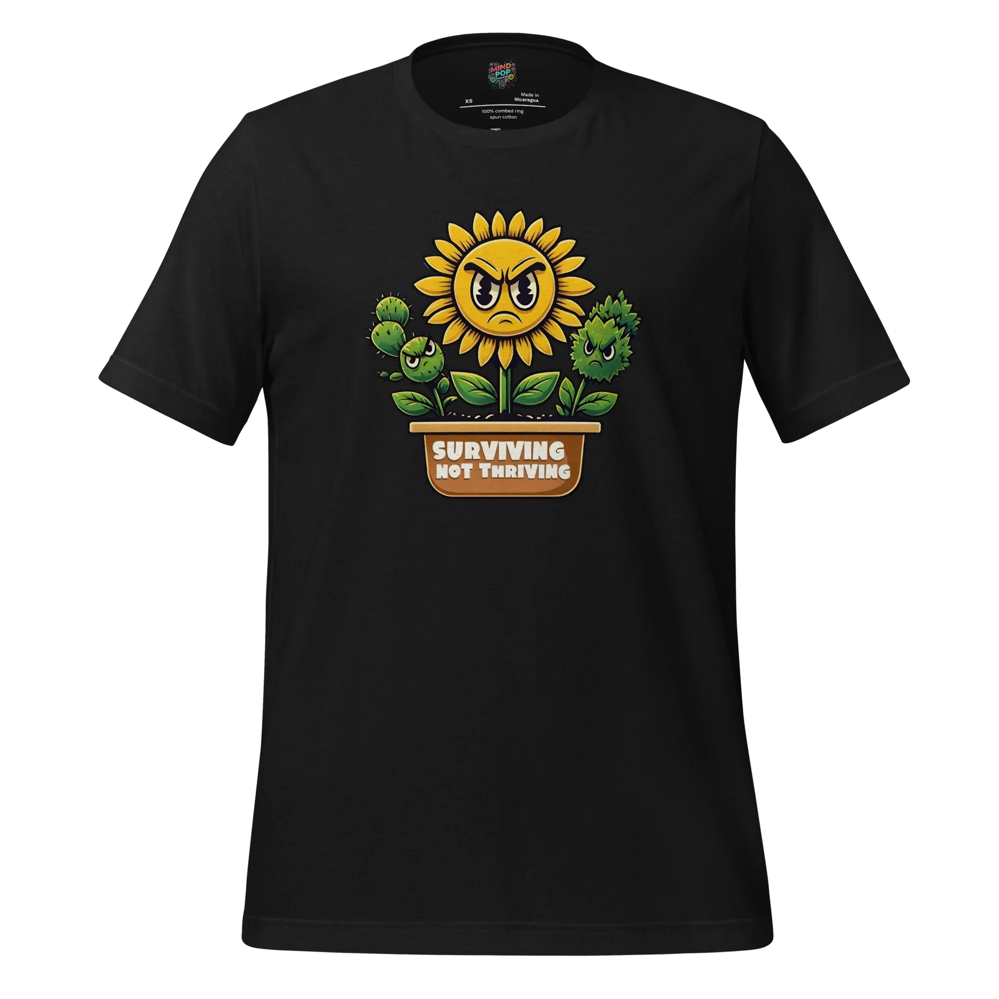 Sad Flower Surviving Not Thriving Shirt for Realists & Overthinkers Vintage Black