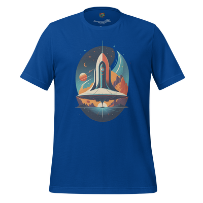 Retro Rocket Ship T-Shirt — Vintage Sci-Fi Art True Royal