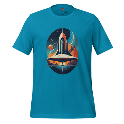 Retro Rocket Ship T-Shirt — Vintage Sci-Fi Art Aqua