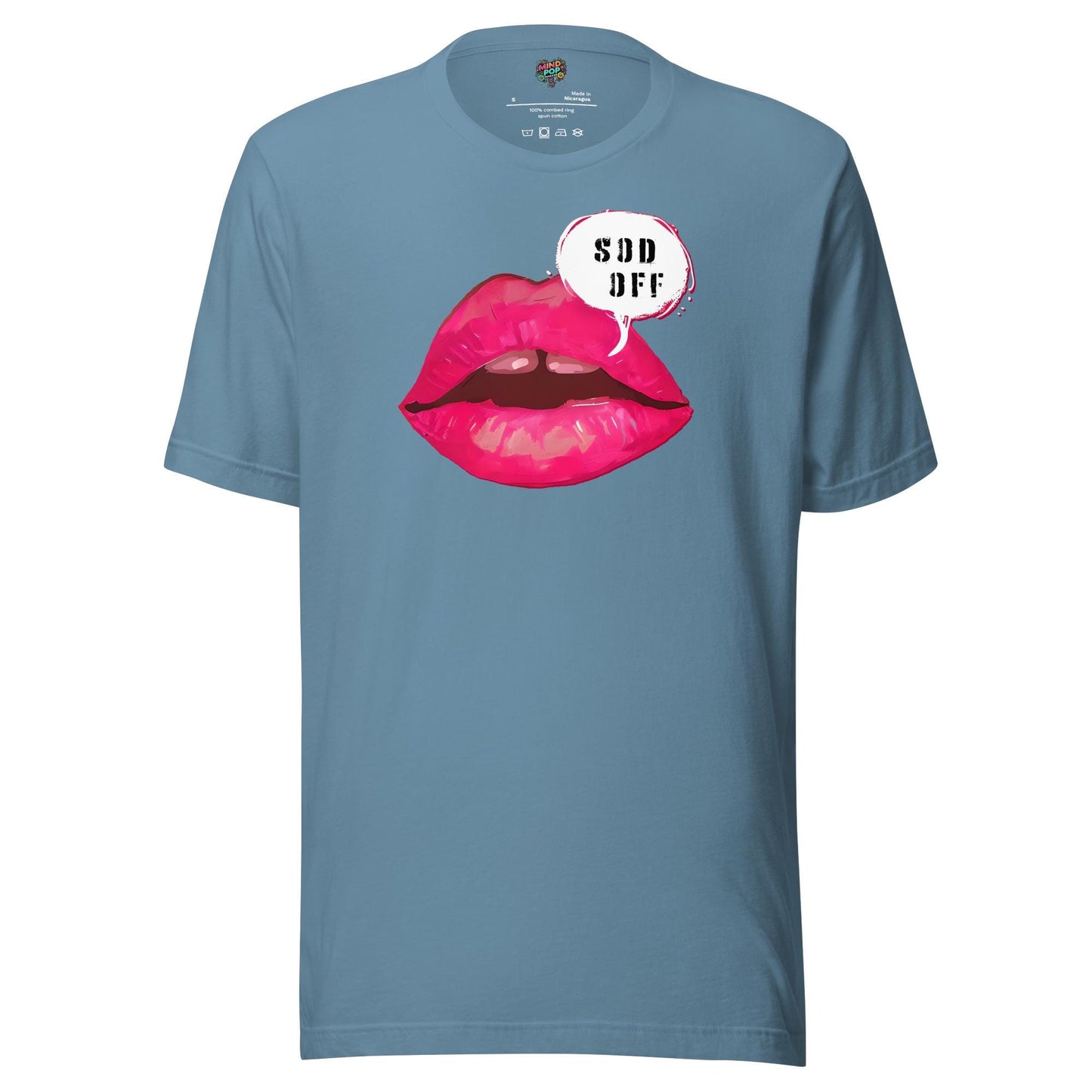 Sod Off Bold Lip Graphic Shirt Steel Blue