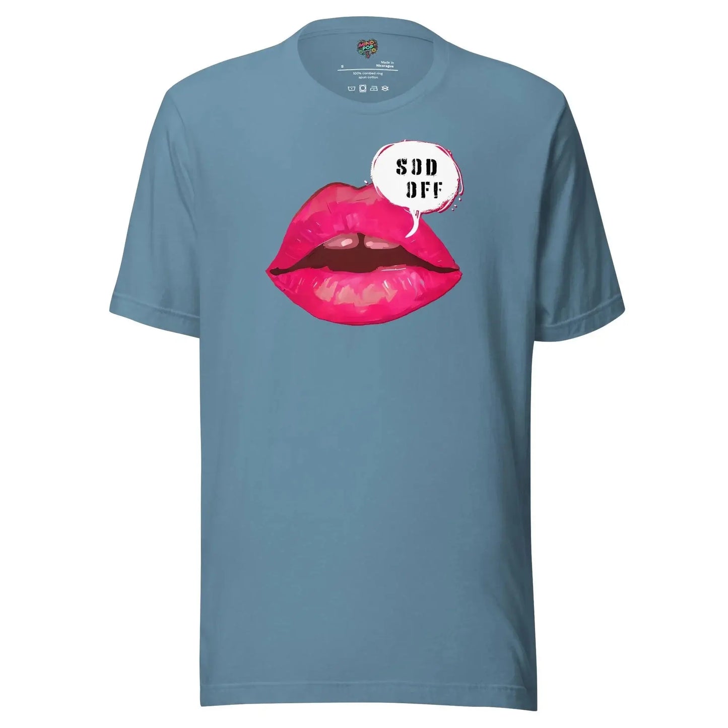 Sod Off Bold Lip Graphic Shirt Steel Blue