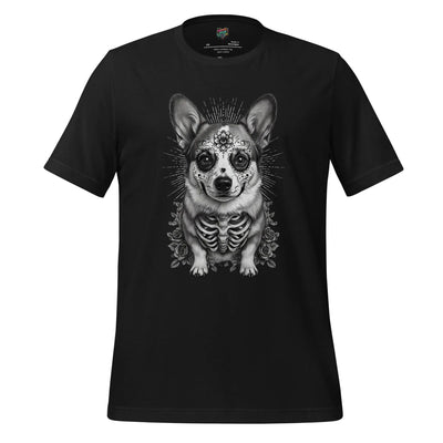 Sugar Skull Corgi Day of the Dead Cotton Shirt Vintage Black