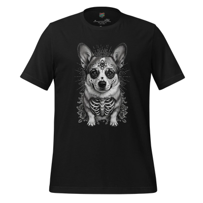 Sugar Skull Corgi Day of the Dead Cotton Shirt Vintage Black