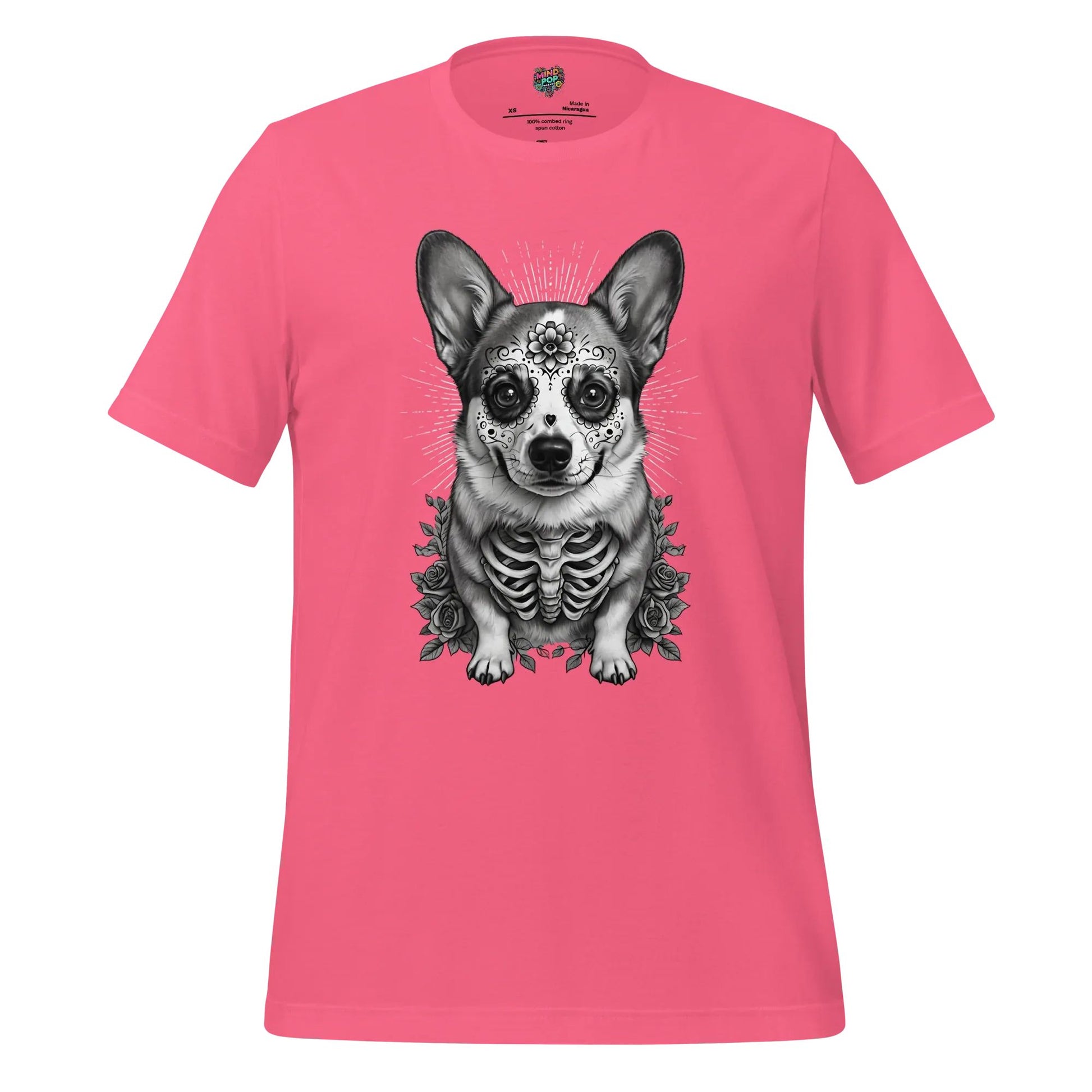 Sugar Skull Corgi Day of the Dead Cotton Shirt Charity Pink