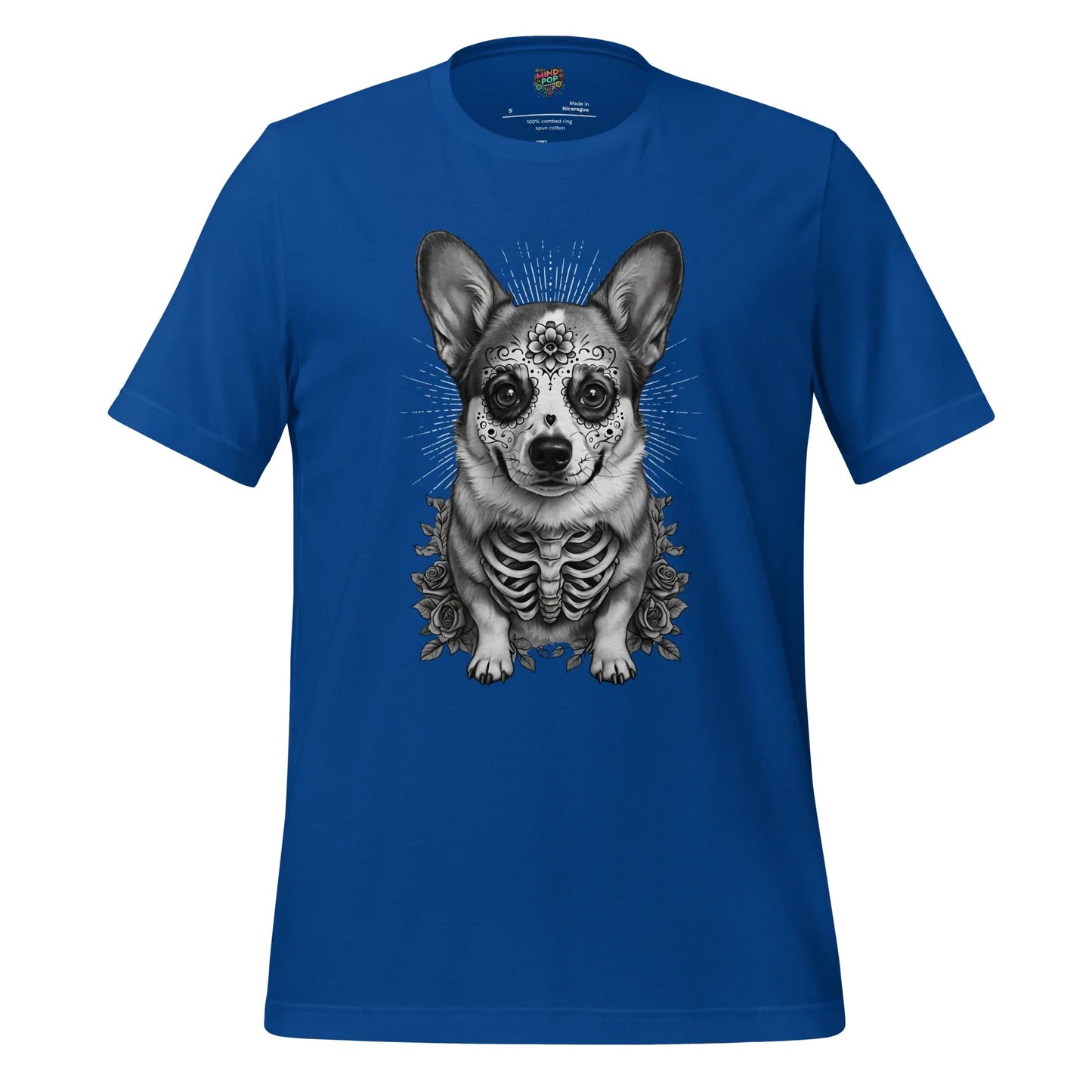 Sugar Skull Corgi Day of the Dead Cotton Shirt True Royal