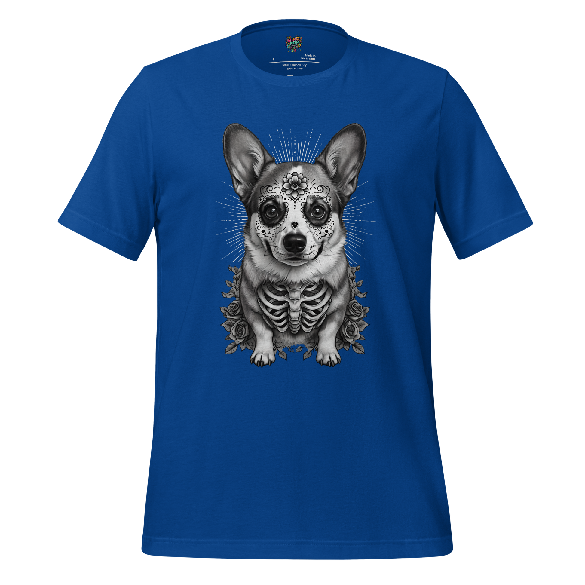 Sugar Skull Corgi Day of the Dead Cotton Shirt True Royal