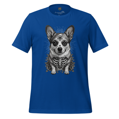 Sugar Skull Corgi Day of the Dead Cotton Shirt True Royal