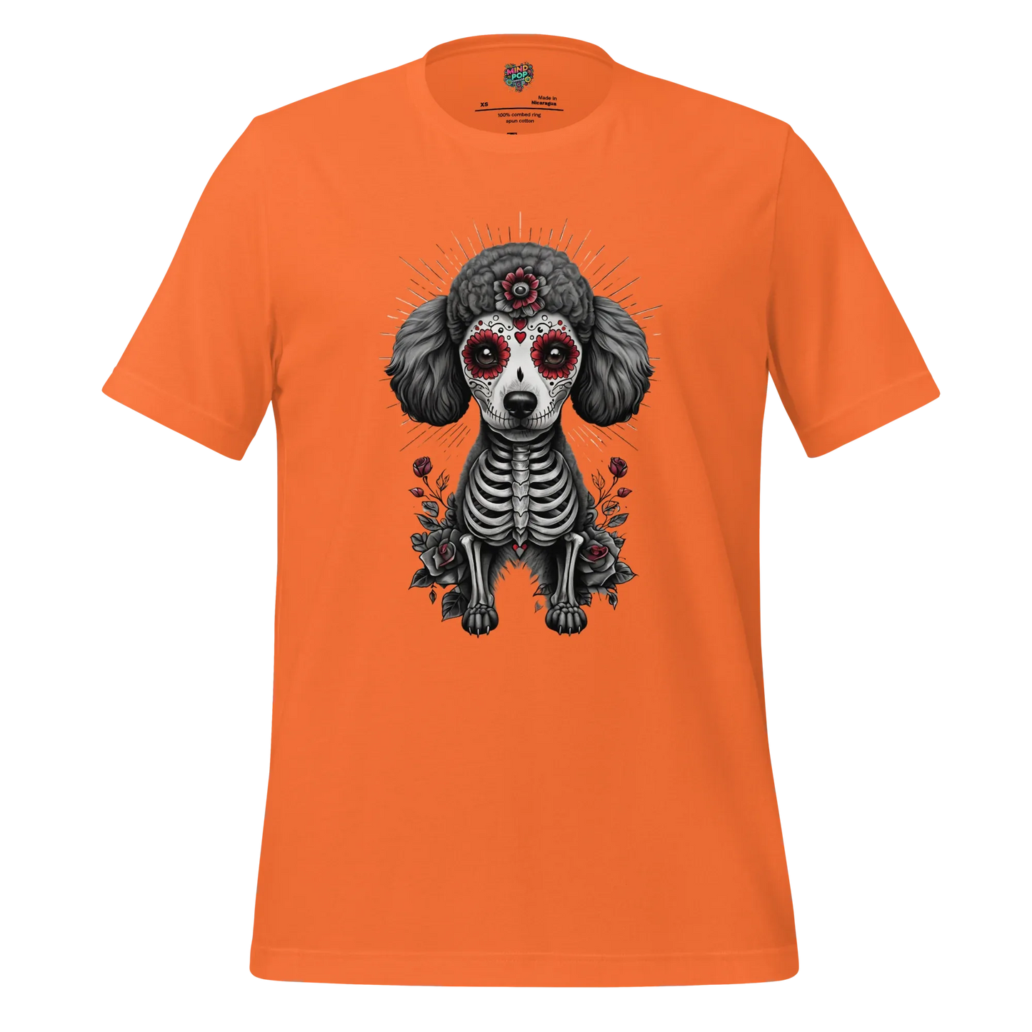 Sugar Skull Day of the Dead Poodle Cotton Shirt Orange