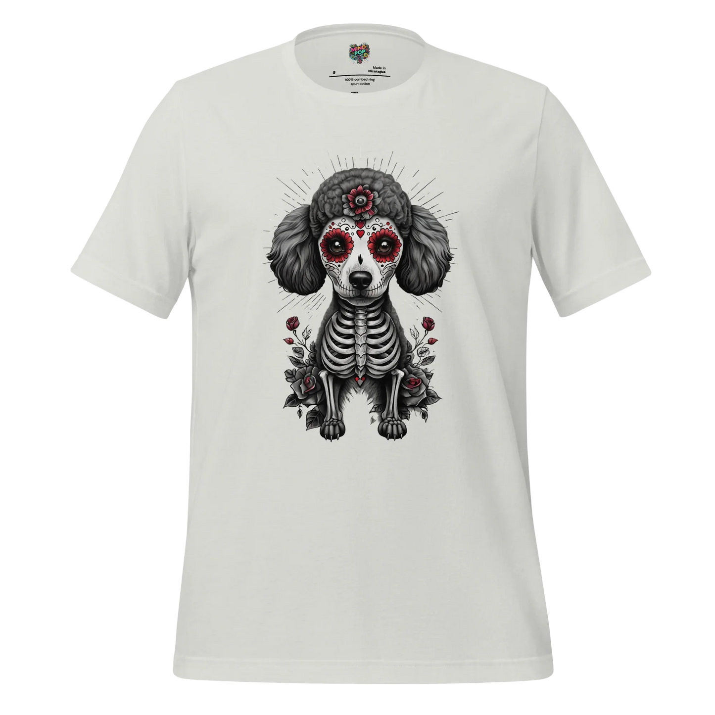 Sugar Skull Day of the Dead Poodle Cotton Shirt Silver