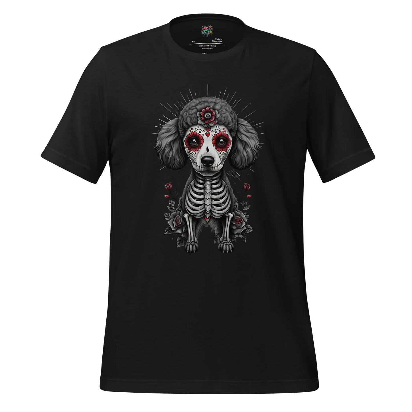 Sugar Skull Day of the Dead Poodle Cotton Shirt Vintage Black
