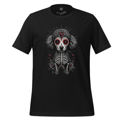 Sugar Skull Day of the Dead Poodle Cotton Shirt Vintage Black