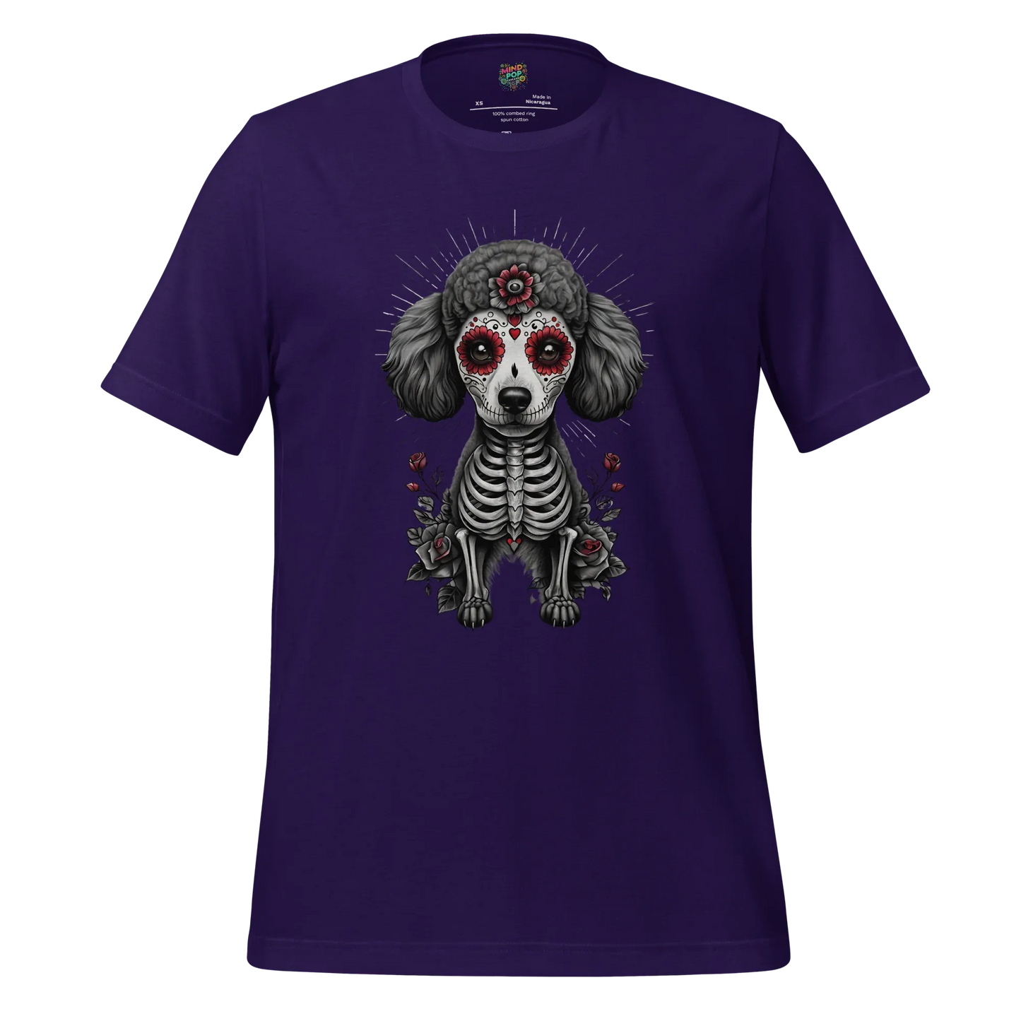 Sugar Skull Day of the Dead Poodle Cotton Shirt Team Purple