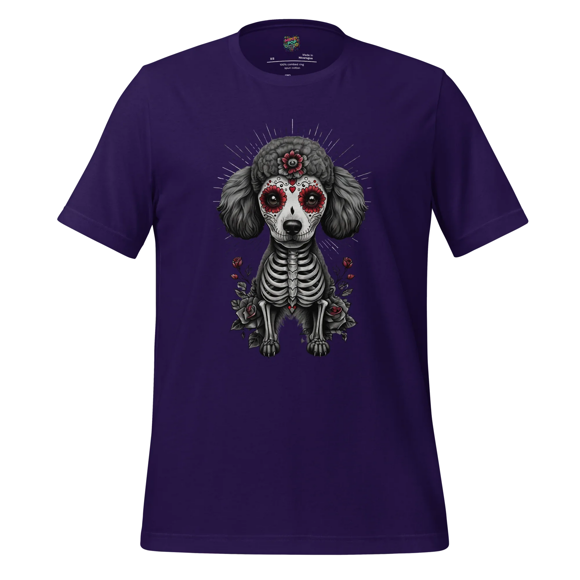 Sugar Skull Day of the Dead Poodle Cotton Shirt Team Purple