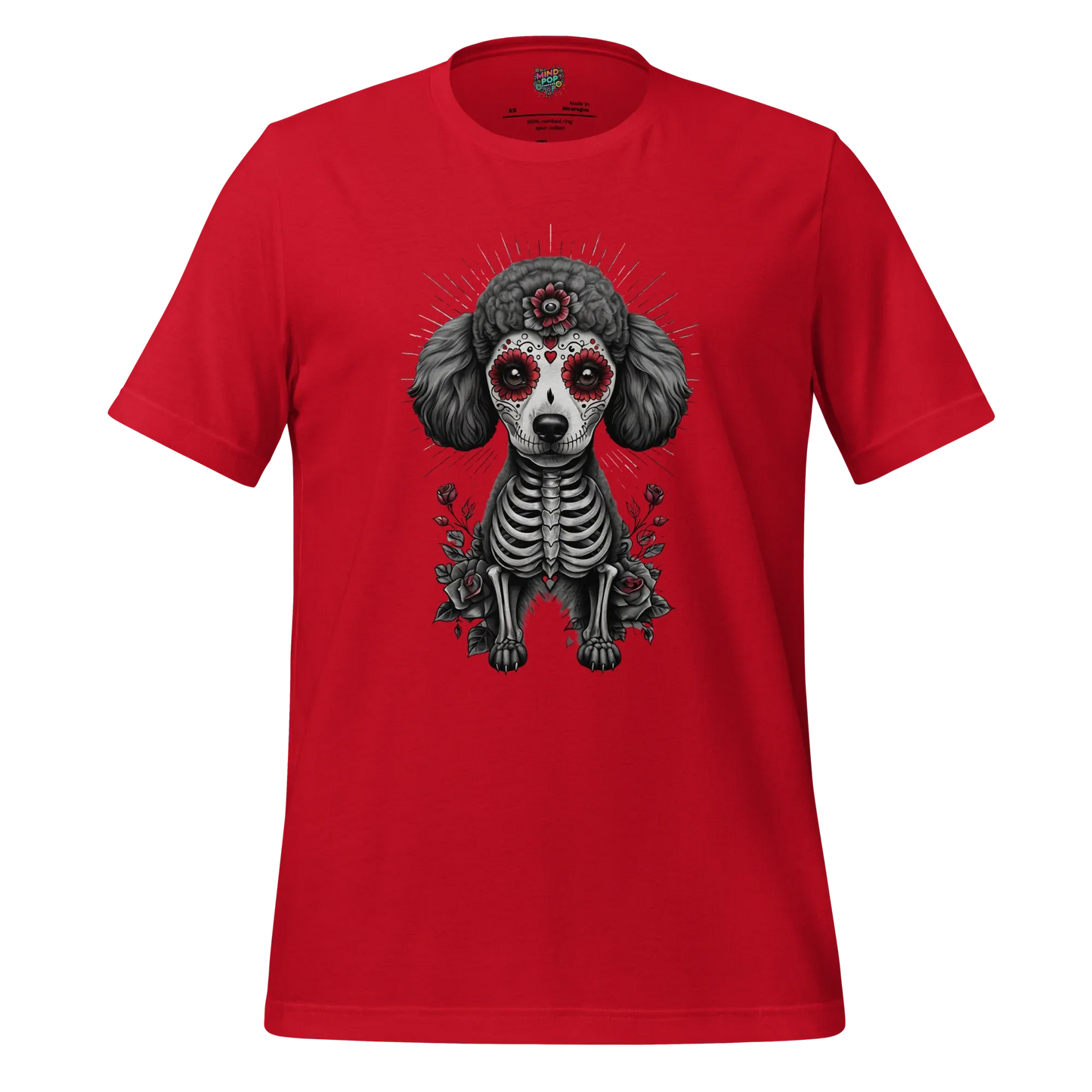 Sugar Skull Day of the Dead Poodle Cotton Shirt Red
