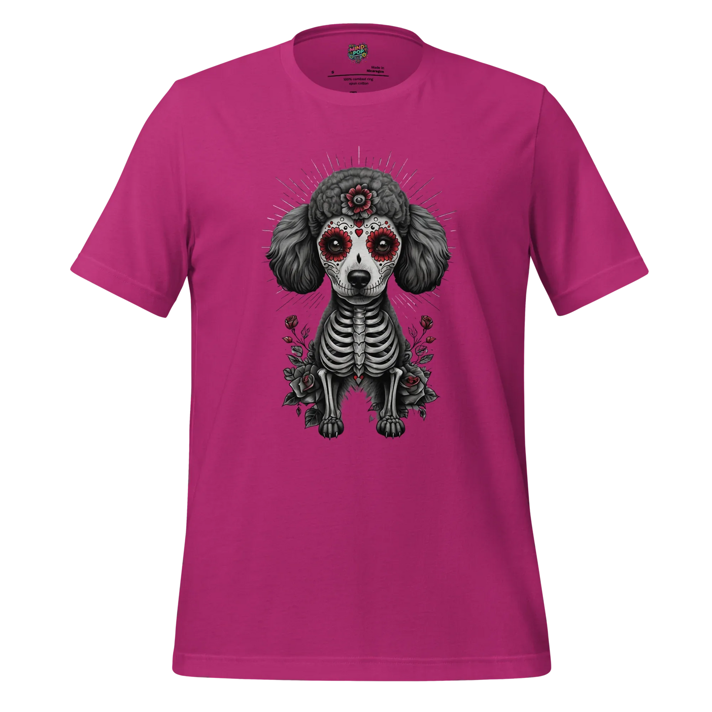 Sugar Skull Day of the Dead Poodle Cotton Shirt Berry