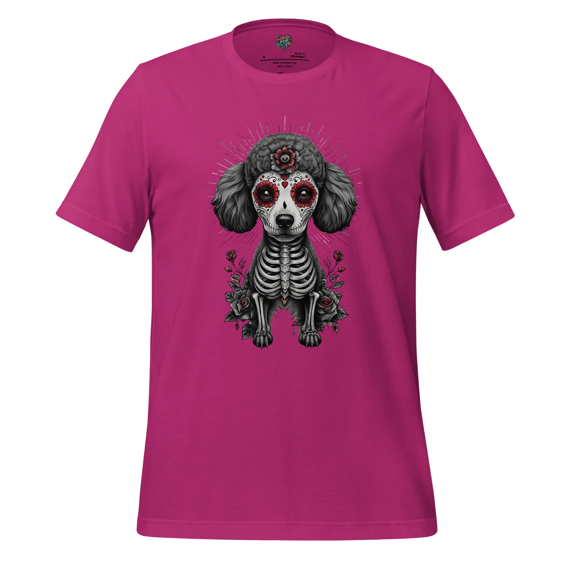 Sugar Skull Day of the Dead Poodle Cotton Shirt Berry